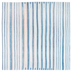 Retro Indian Dhurrie Striped Blue Beige Rug