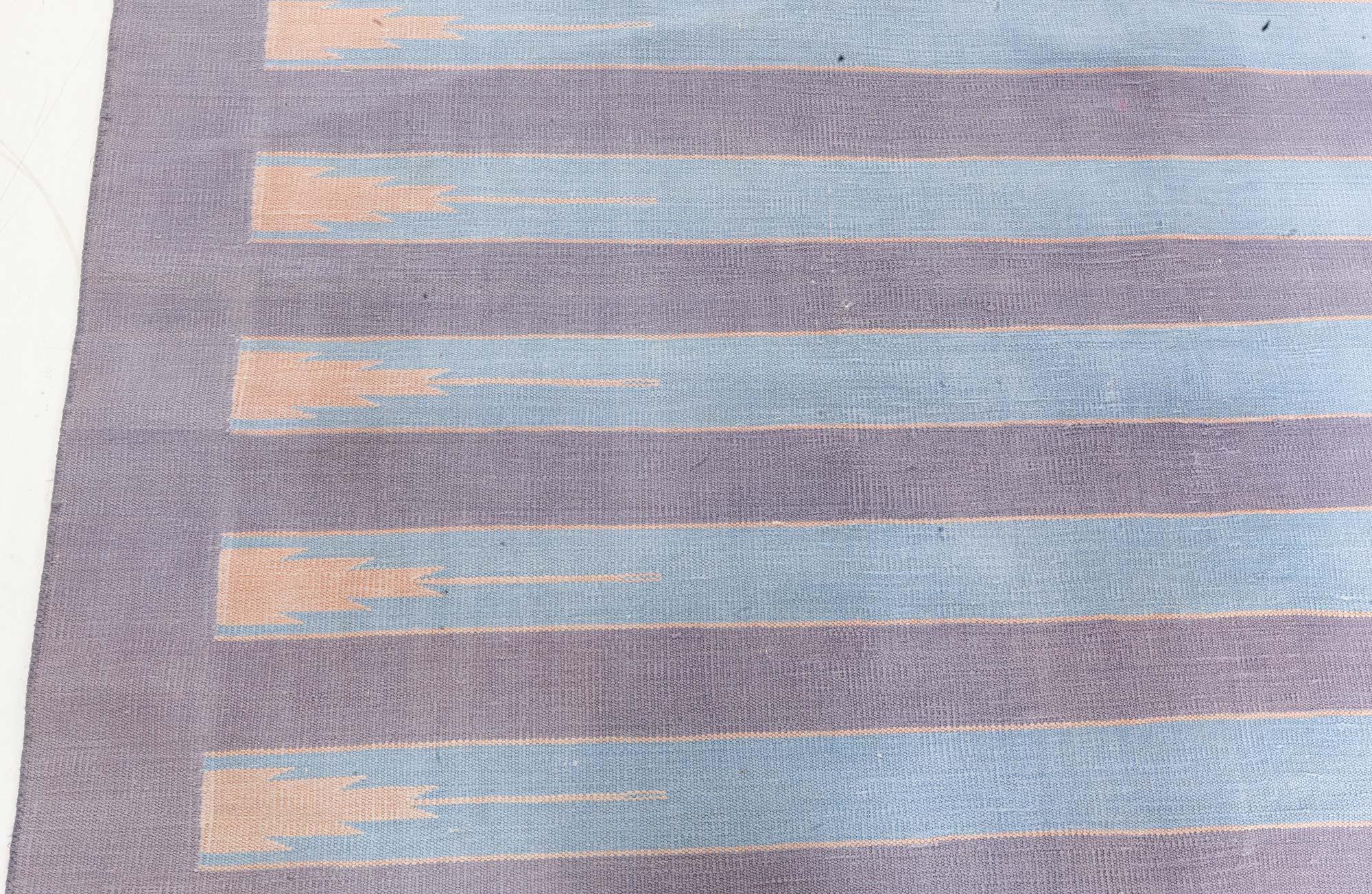 Vintage Indian Dhurrie Striped Blue Purple rug
Size: 9'7