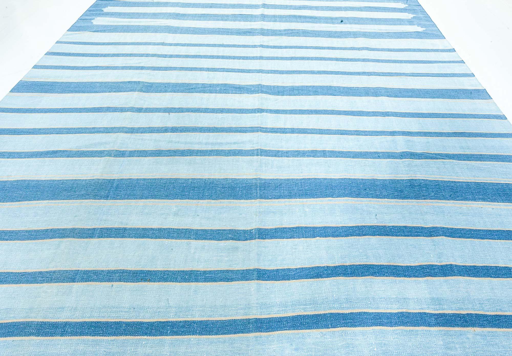 Vintage Indian Dhurrie Striped Blue rug by Doris Leslie Blau
Size: 6'5