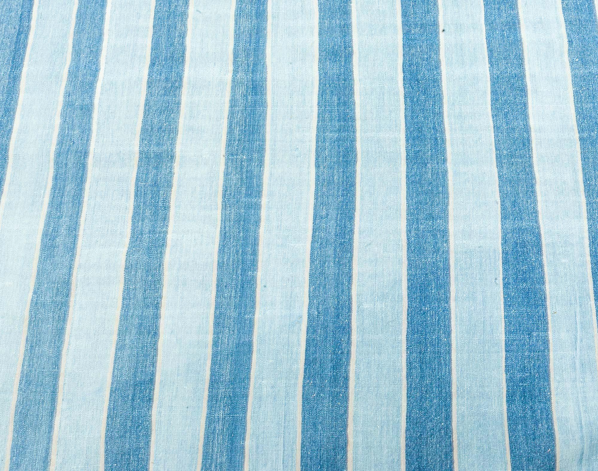 Vintage Indian Dhurrie striped blue rug
Size: 9'4