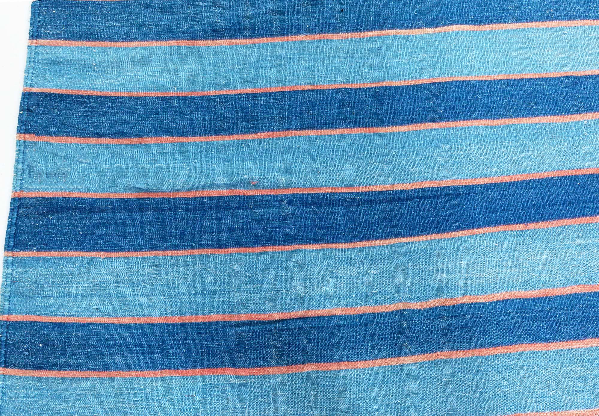 Vintage Indian Dhurrie striped blue rug
Size: 15'5