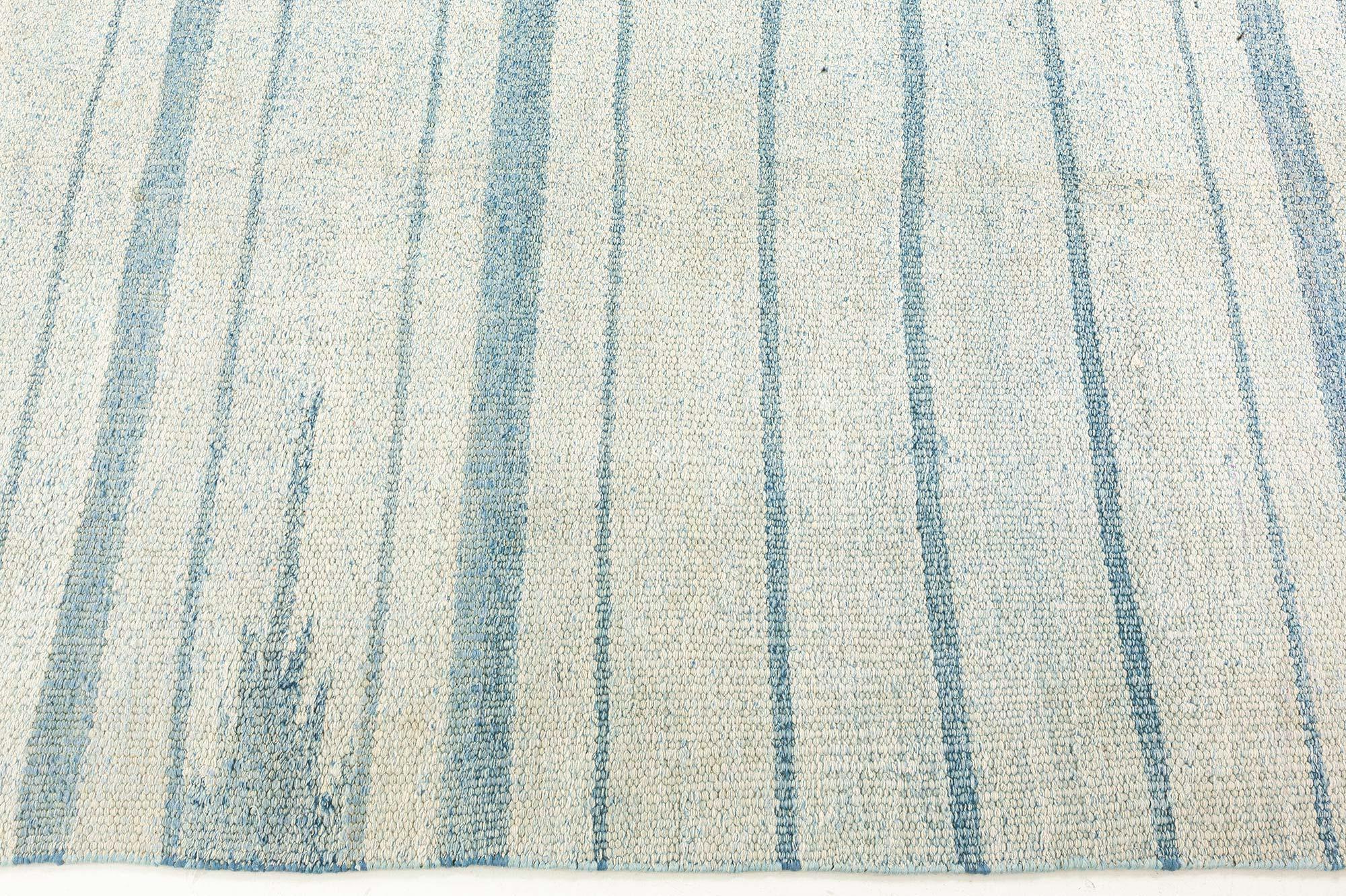 Vintage Indian Dhurrie gestreifter blauer Teppich
Größe: 6'5
