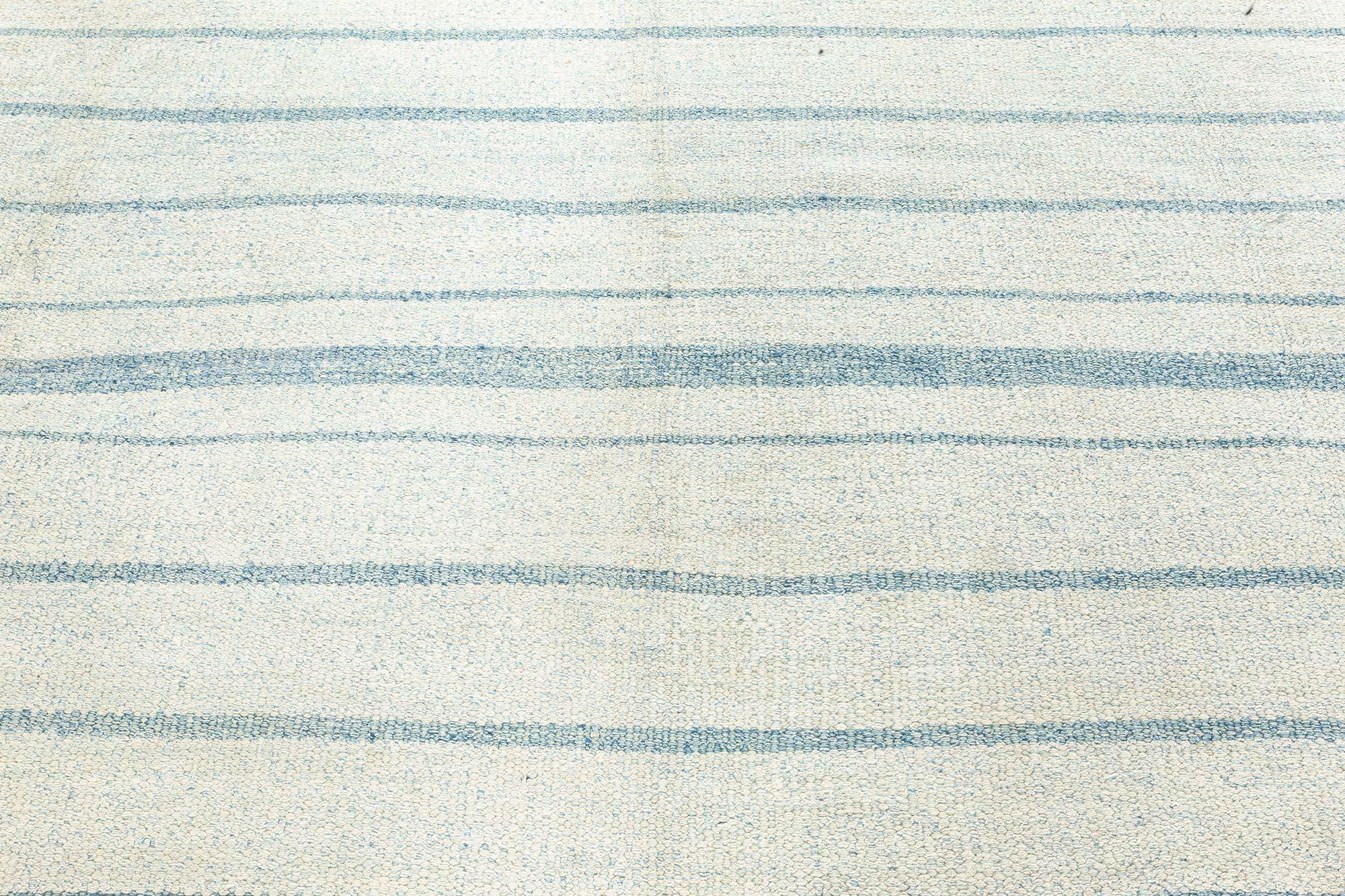 Vintage Indian Dhurrie Gestreifter Blauer Teppich (Indisch) im Angebot