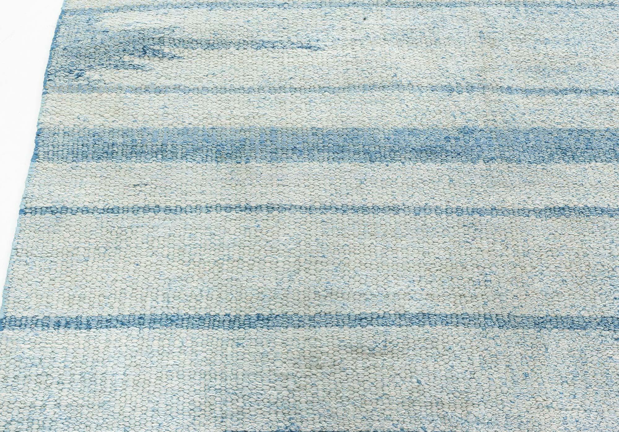 Vintage Indian Dhurrie Gestreifter Blauer Teppich (Handgewebt) im Angebot