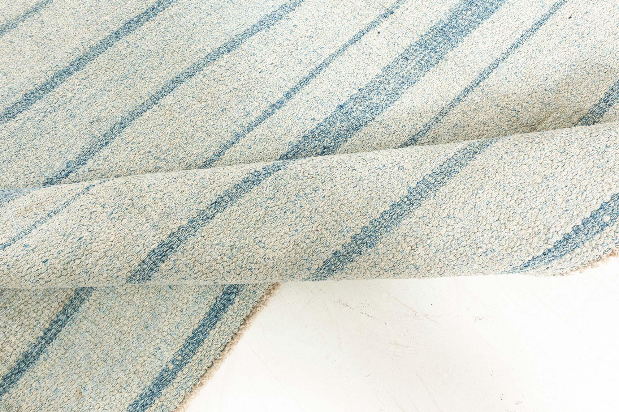 Vintage Indian Dhurrie Gestreifter Blauer Teppich im Angebot 1