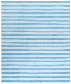 Vintage Indian Dhurrie Striped Blue Rug