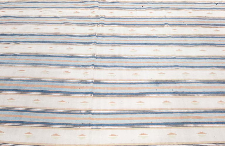 Hand-Woven Vintage Indian Dhurrie Striped Rug For Sale