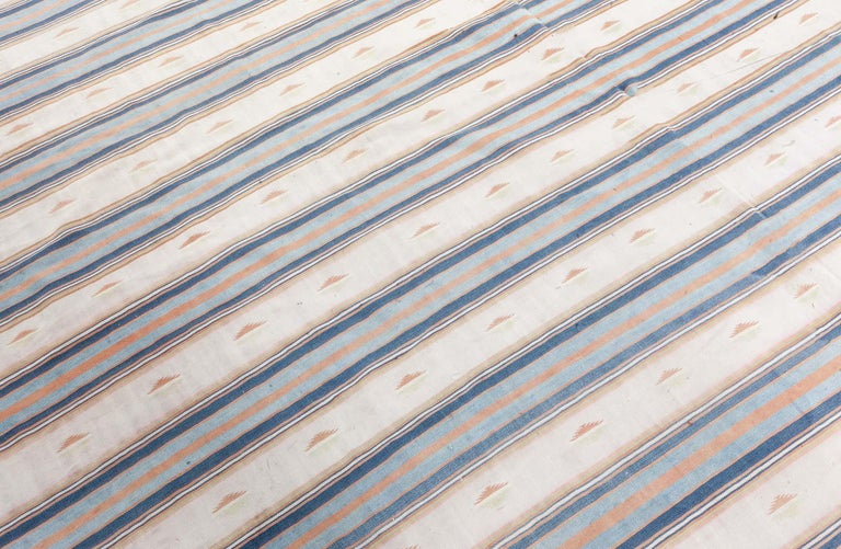 Cotton Vintage Indian Dhurrie Striped Rug For Sale