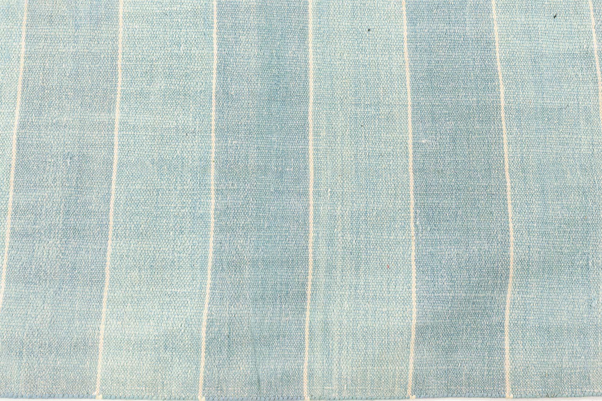 Vintage Indian Dhurrie Striped Blue Beige Purple Rug
Size: 8'2