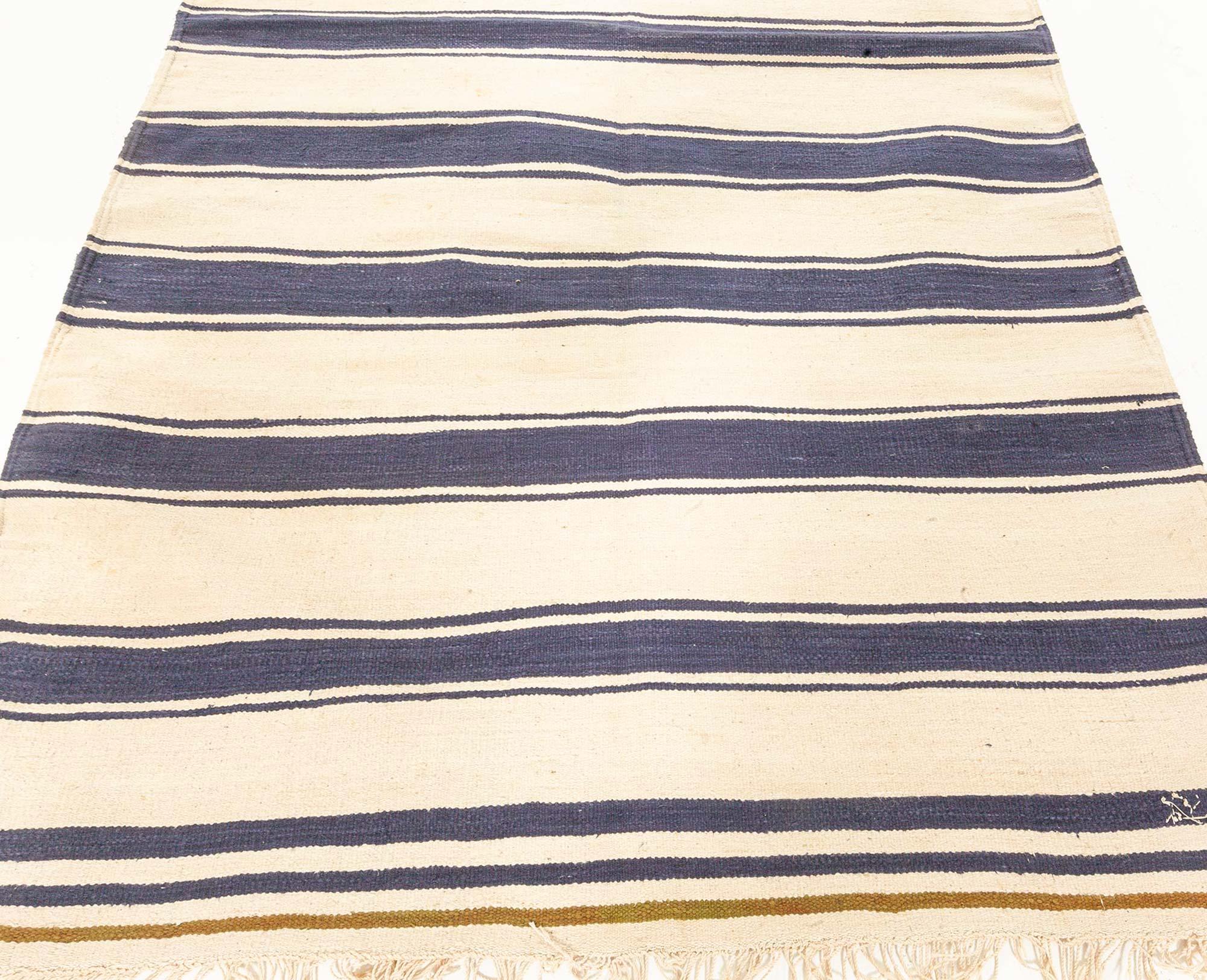 Hand-Woven Vintage Indian Dhurrie Striped Rug For Sale