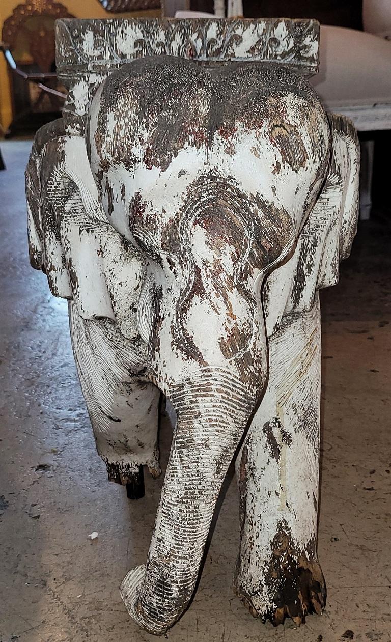 Anglo-Indian Vintage Indian Distressed Wooden Elephant Plant Stand