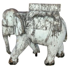 Vintage Indian Distressed Wooden Elephant Plant Stand