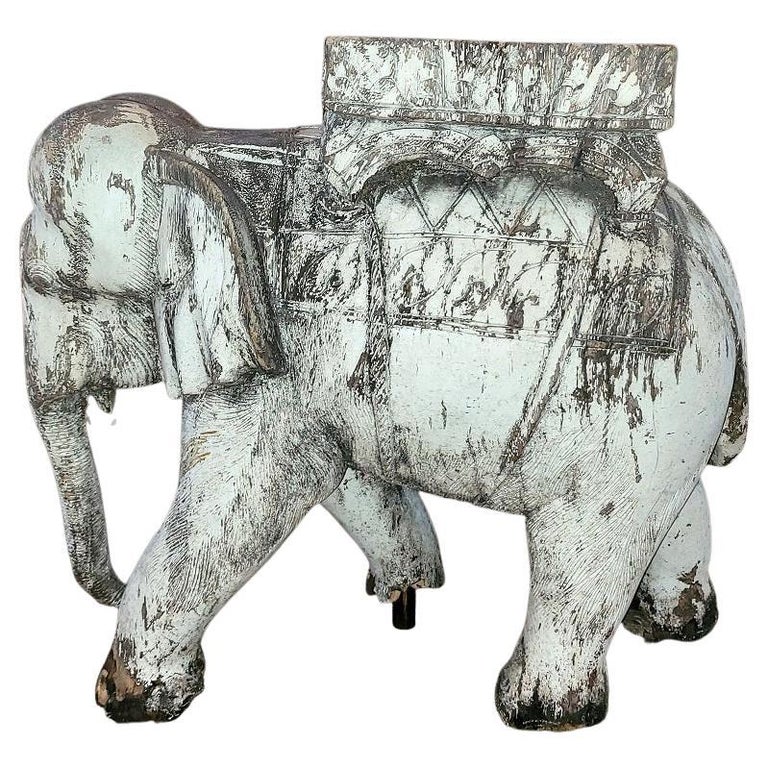 Vintage Indian Distressed Wooden Elephant Plant Stand For Sale at 1stDibs