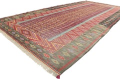 Vintage Indian Flat-Weave Dhurrie Room Size Kilim Rug with Southwestern Style