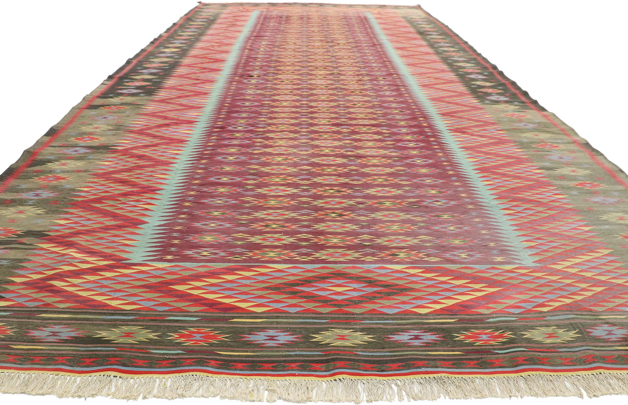 Hand-Knotted Vintage Indian Flat-Weave Dhurrie Room Size Kilim Rug with Southwestern Style For Sale