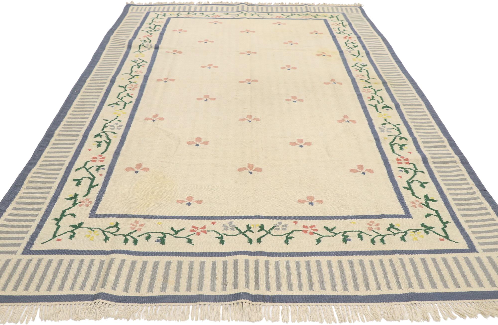 Kilim Vintage Indian Floral Dhurrie Rug For Sale