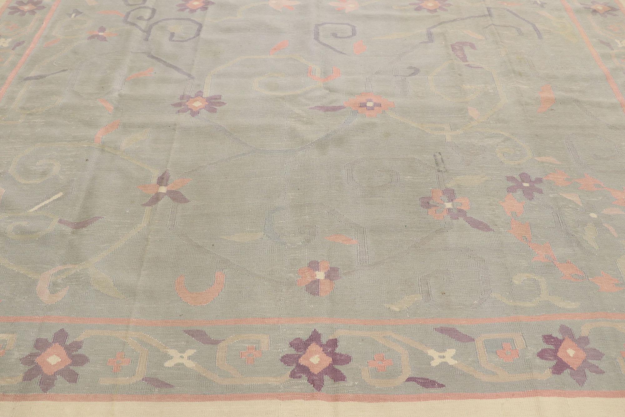 Hand-Woven Vintage Indian Floral Dhurrie Rug For Sale