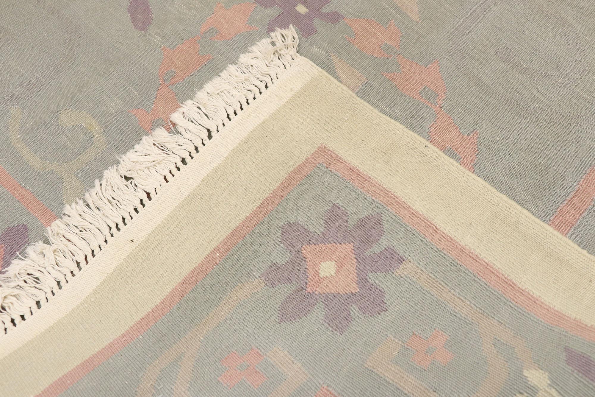Alfombra Dhurrie Floral India Vintage Tejido a mano en venta