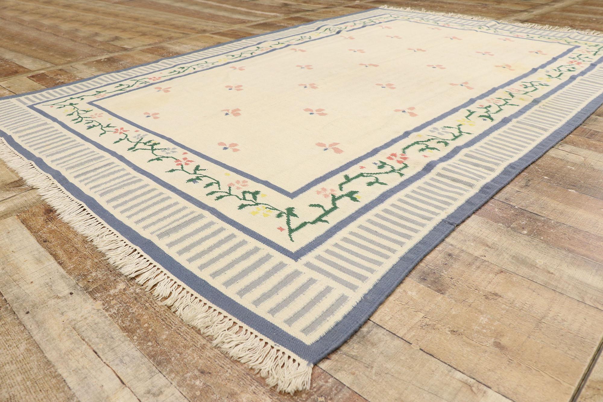 20th Century Vintage Indian Floral Dhurrie Rug For Sale