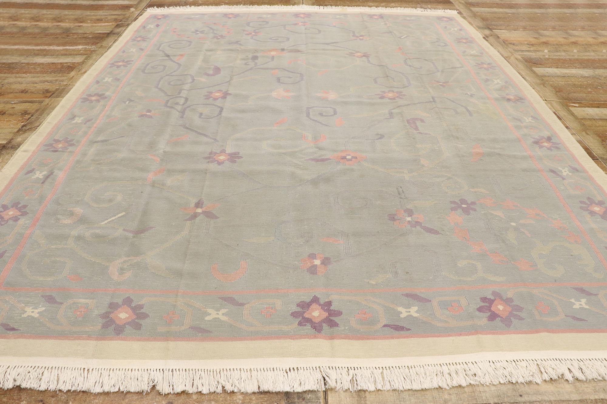 Wool Vintage Indian Floral Dhurrie Rug For Sale