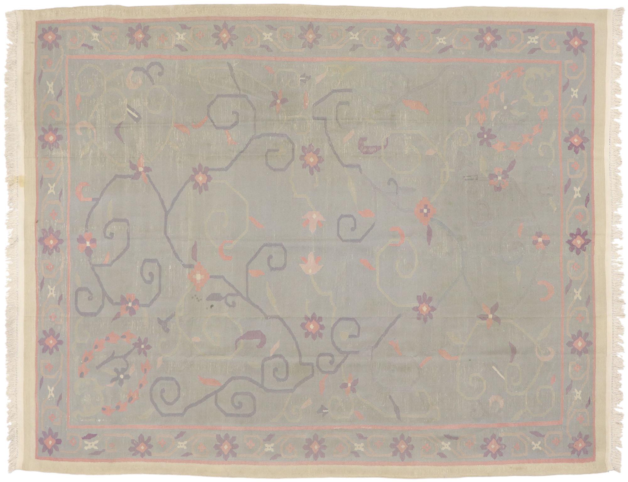 Alfombra Dhurrie Floral India Vintage en venta 1