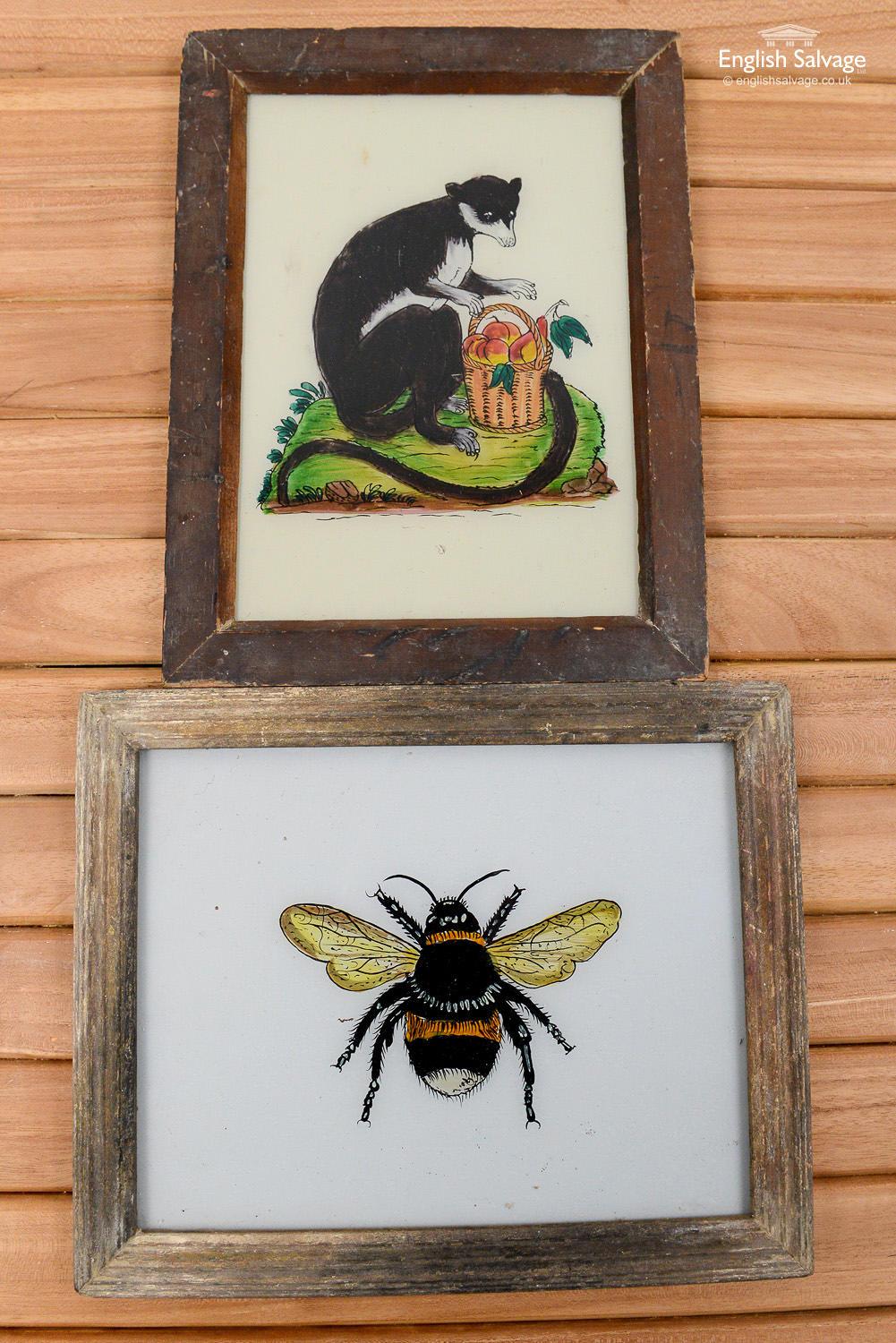 Vintage Indian Framed Animal Glass Paintings, 20th Century For Sale 3
