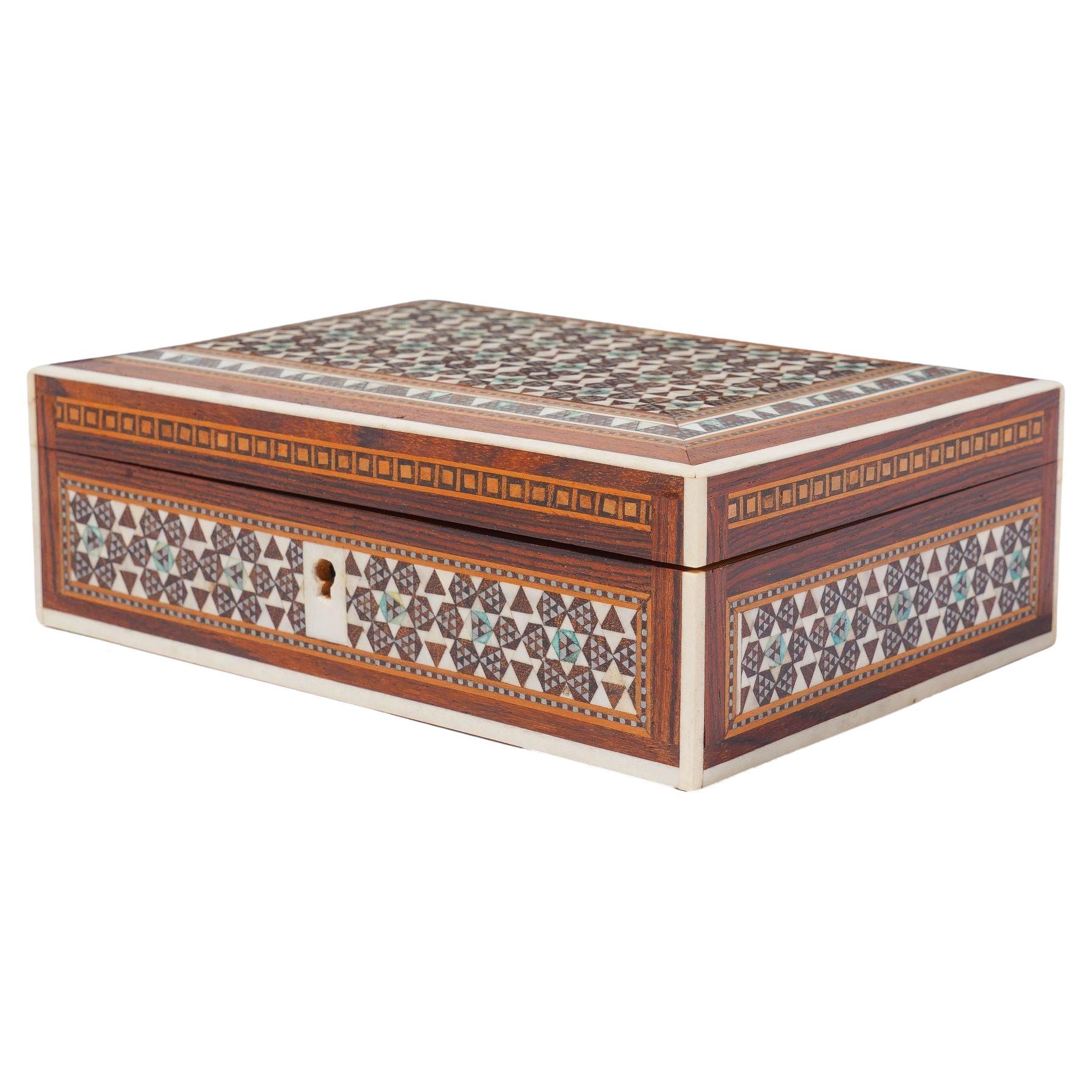 Vintage Indian geometric marquetry inlaid box