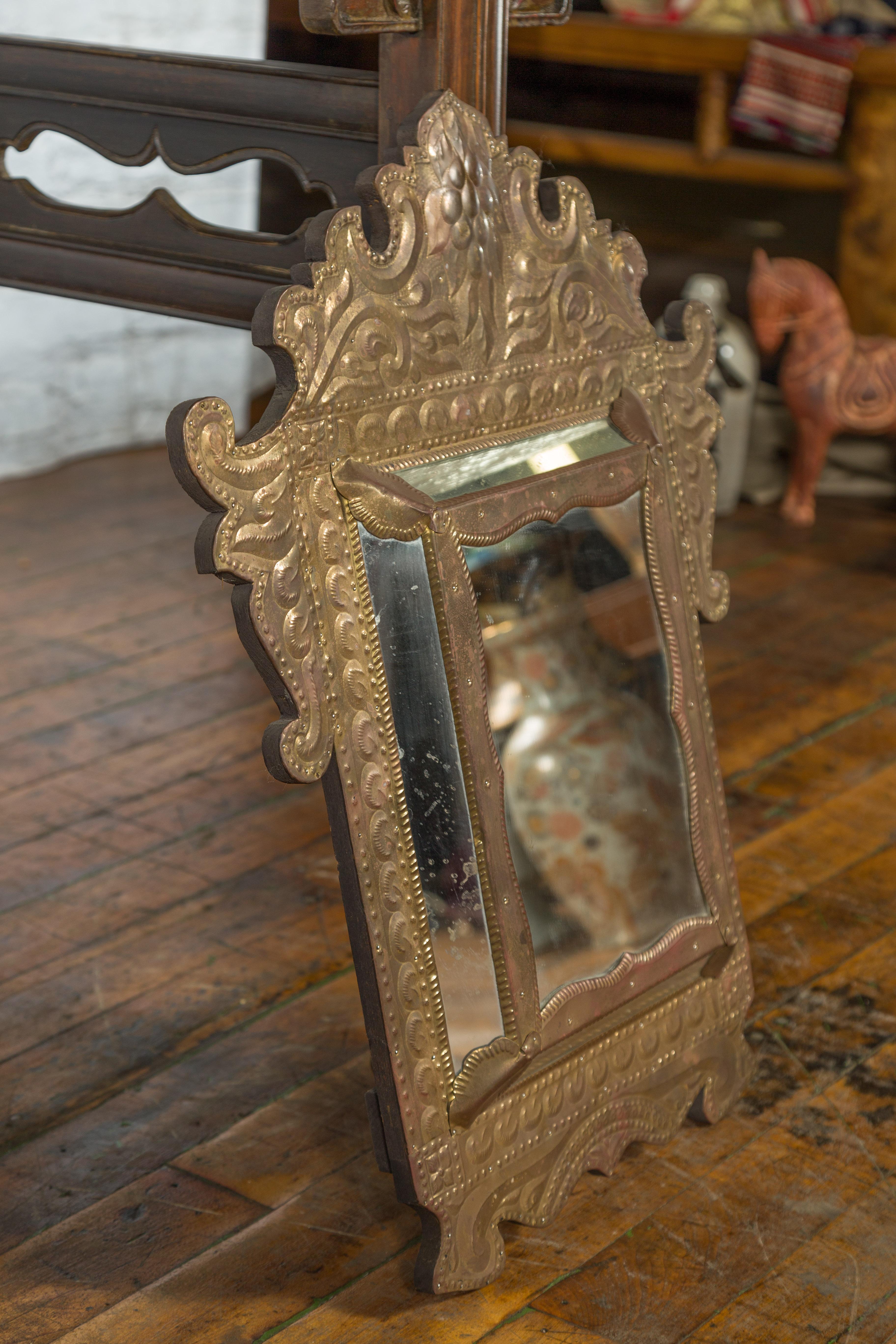 Vintage Indian Gilt Metal Sheathing over Wood Flaming Crest Pareclose Mirror 5