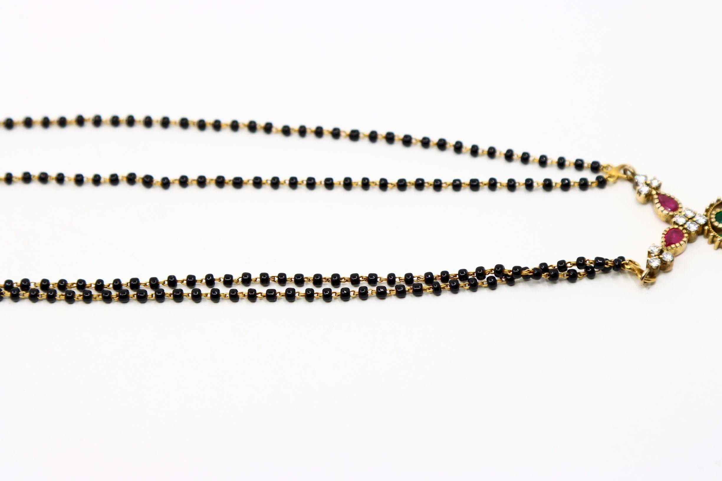 Vintage Indian Gold Diamant Rubin Smaragd Onyx Perlen Halskette im Angebot 6
