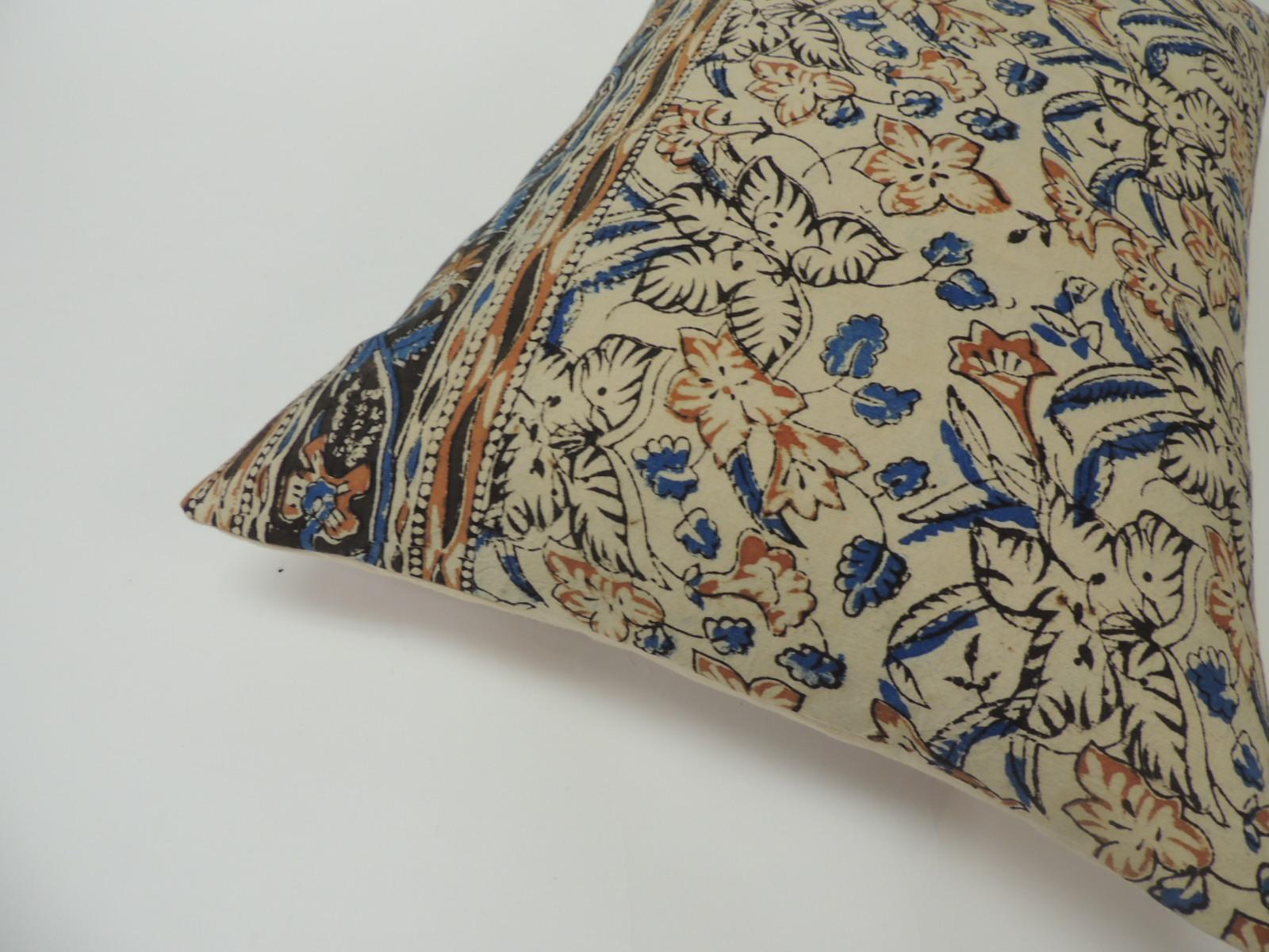 Hand-Crafted Vintage Indian Hand-Blocked Artisanal Textile Decorative Bolster Pillow
