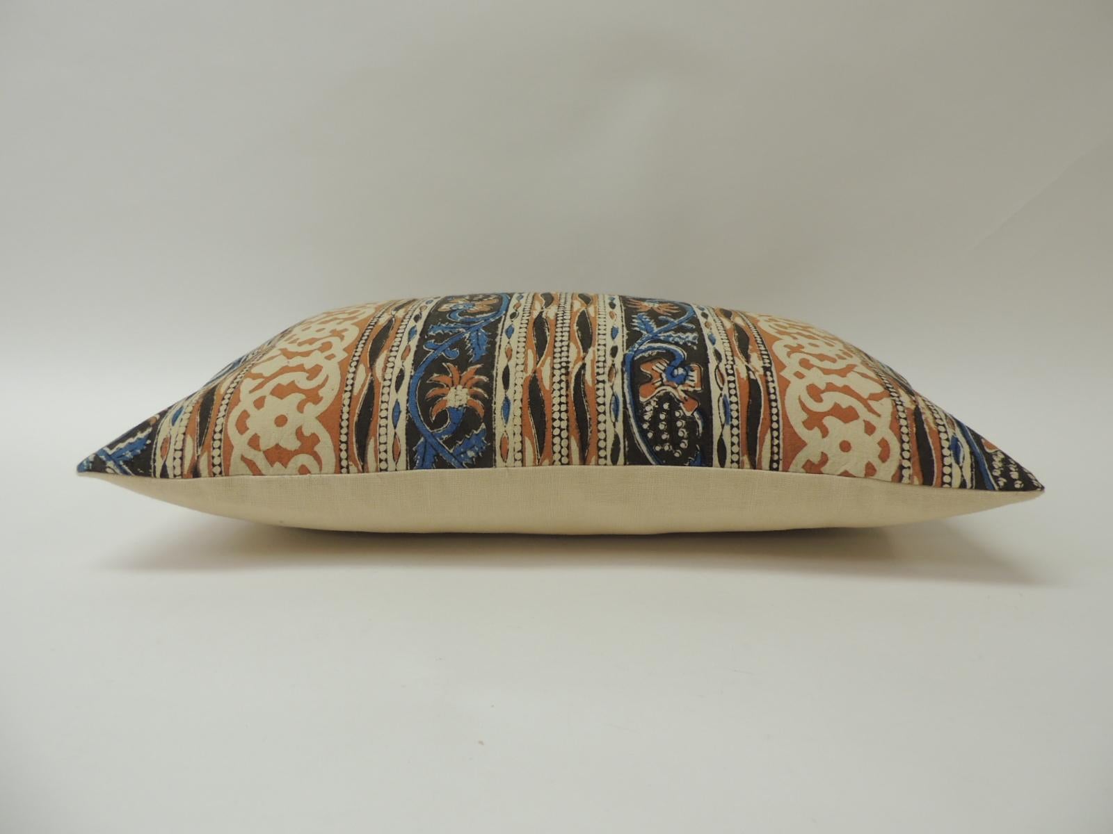 Moorish Vintage Indian Hand-Blocked Artisanal Textile Decorative Lumbar Pillow