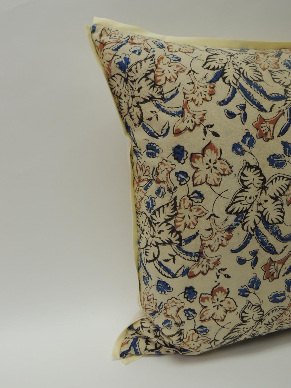 Moorish Vintage Indian Hand-Blocked Artisanal Textile Decorative Square Pillow