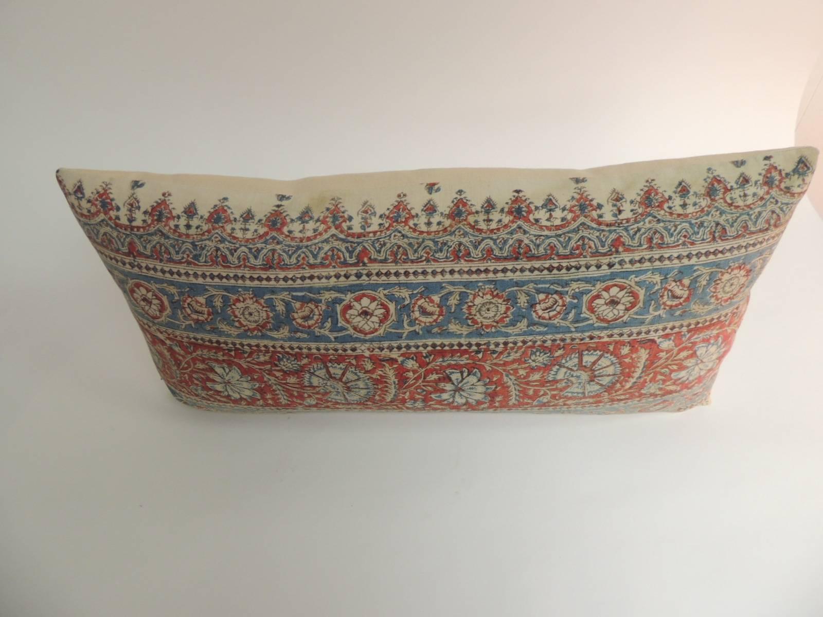 Moorish Vintage Indian Hand-Blocked Floral Textile Decorative Bolster Pillow