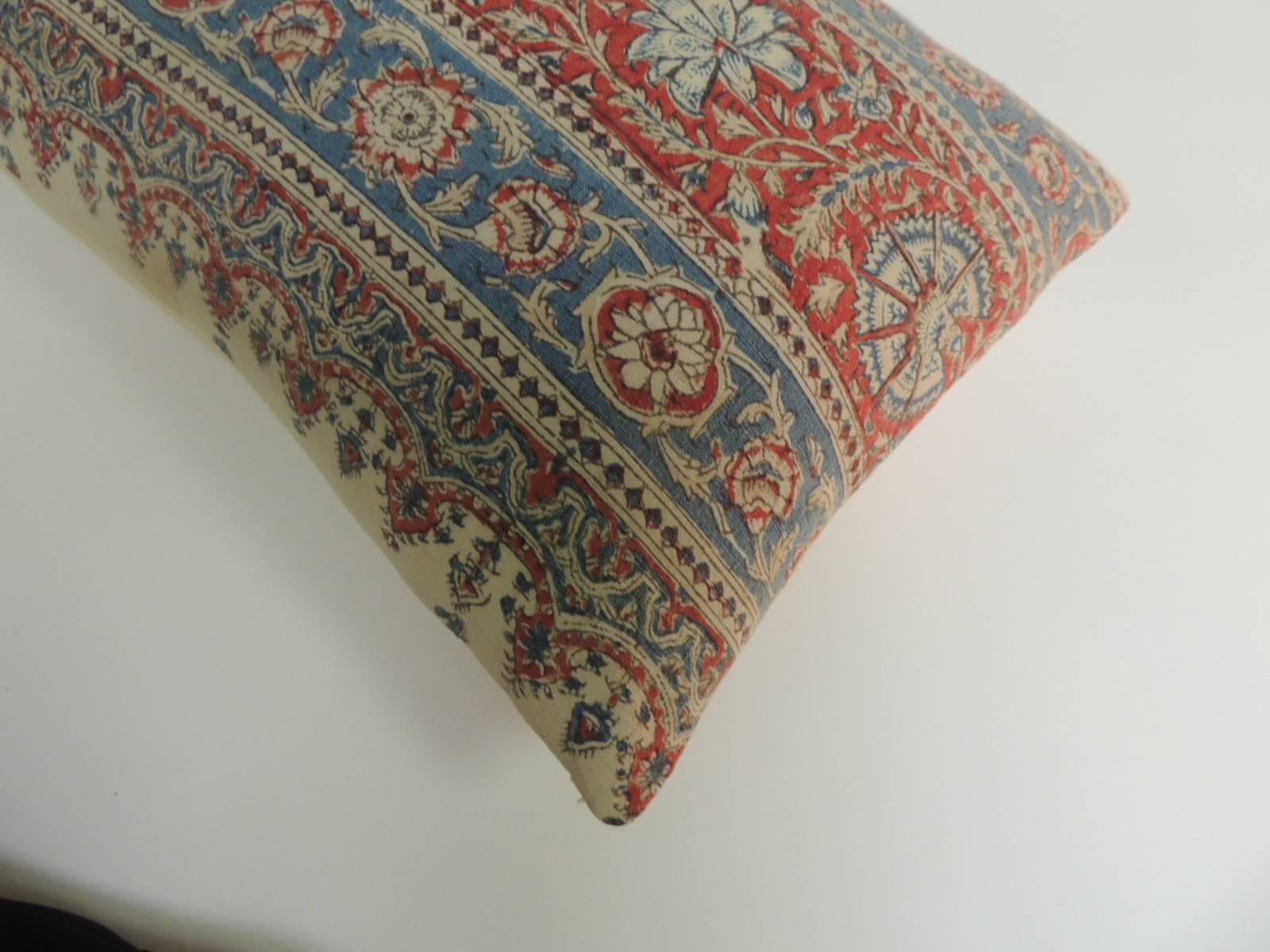 Persian Vintage Indian Hand-Blocked Floral Textile Decorative Bolster Pillow