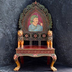 Vintage Indian Hand Carved Oversized Folk Art Throne