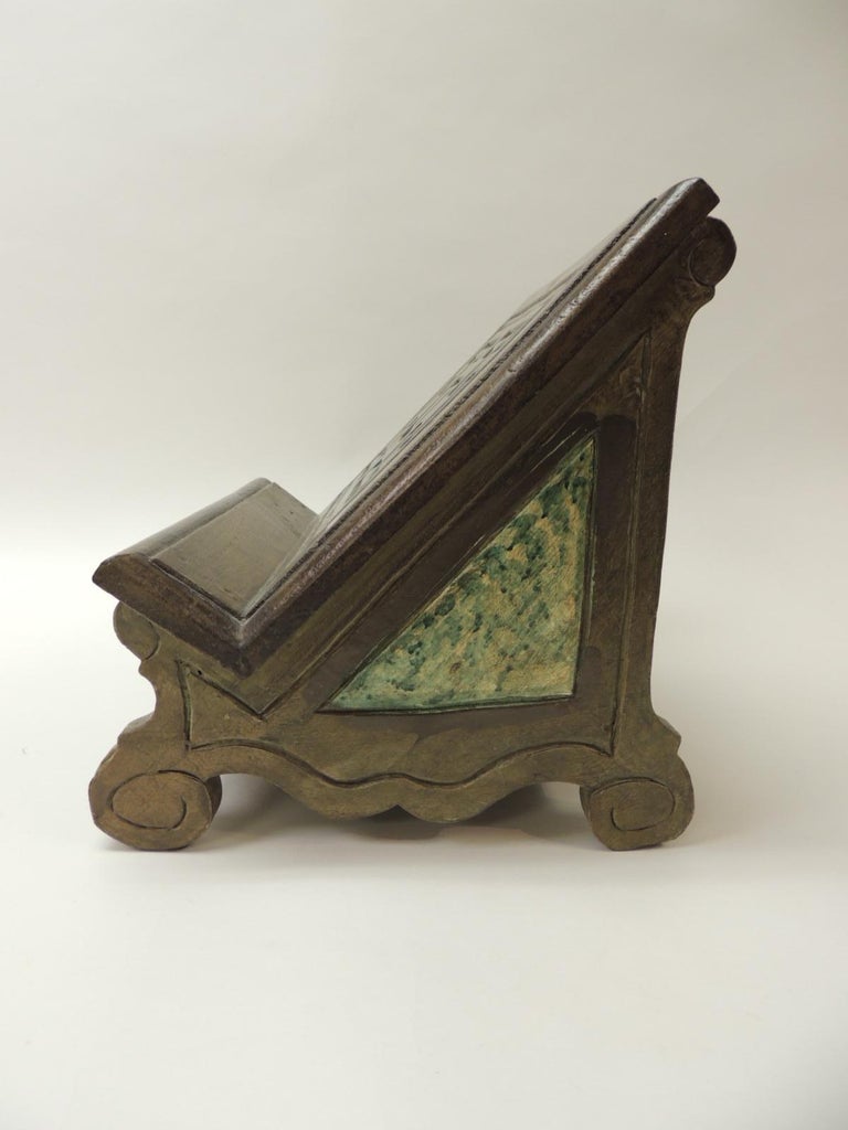 Vintage Green Indian Hand Painted and Carved Wood Bookstand at 1stDibs