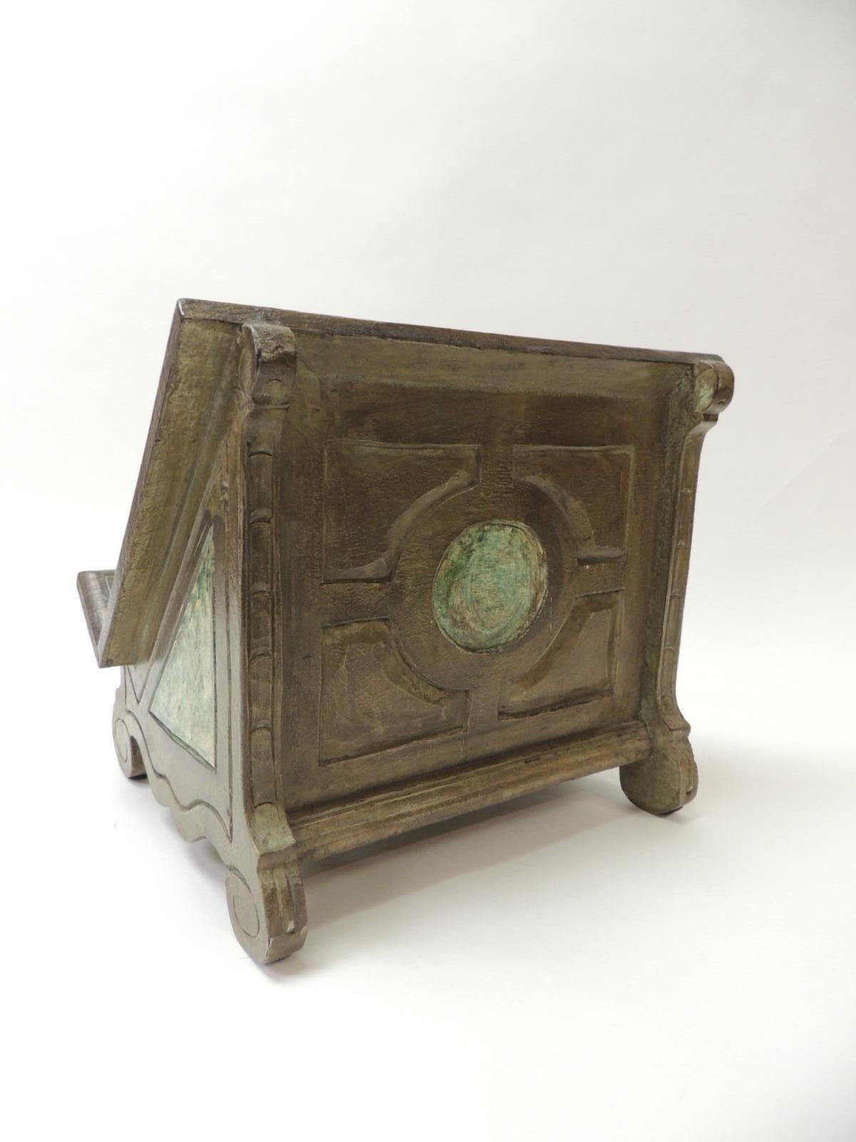 Hand-Crafted Vintage Green Indian Hand Painted and Carved Wood Bookstand