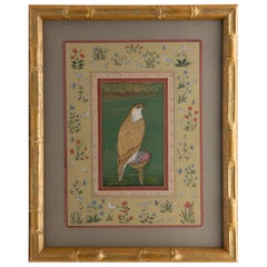 Vintage Indian Hand Painted Falcon Framed by Flowers, Framed