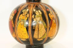 Jarrón de agua de metal policromado Mughal Rajasthani de la India Vintage