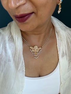 Vintage Indian Handcrafted 21K Gold & Seed Pearl Necklace and Dangle Earrings