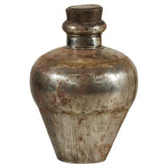 Vintage Indian Handcrafted Metal Water Vessel with Wooden Stopper
