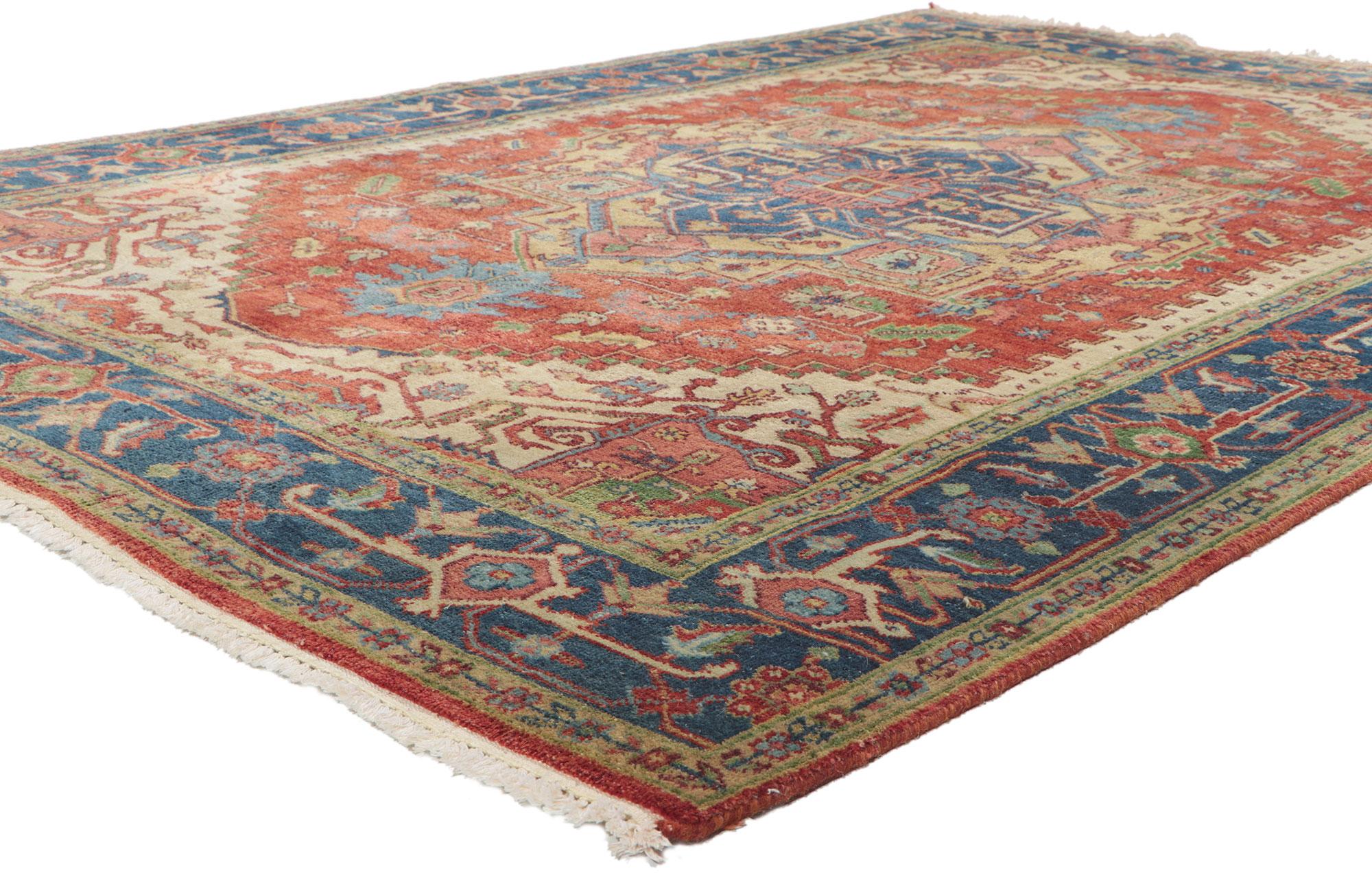 78345 Vintage Indian Heriz rug, measures 06'01 x 09'00.