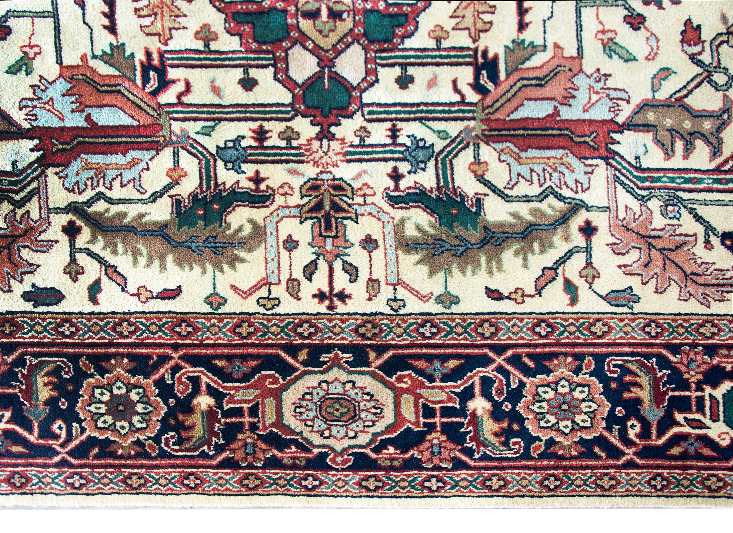 Hand-Knotted Vintage Indian Heriz-Style Rug For Sale