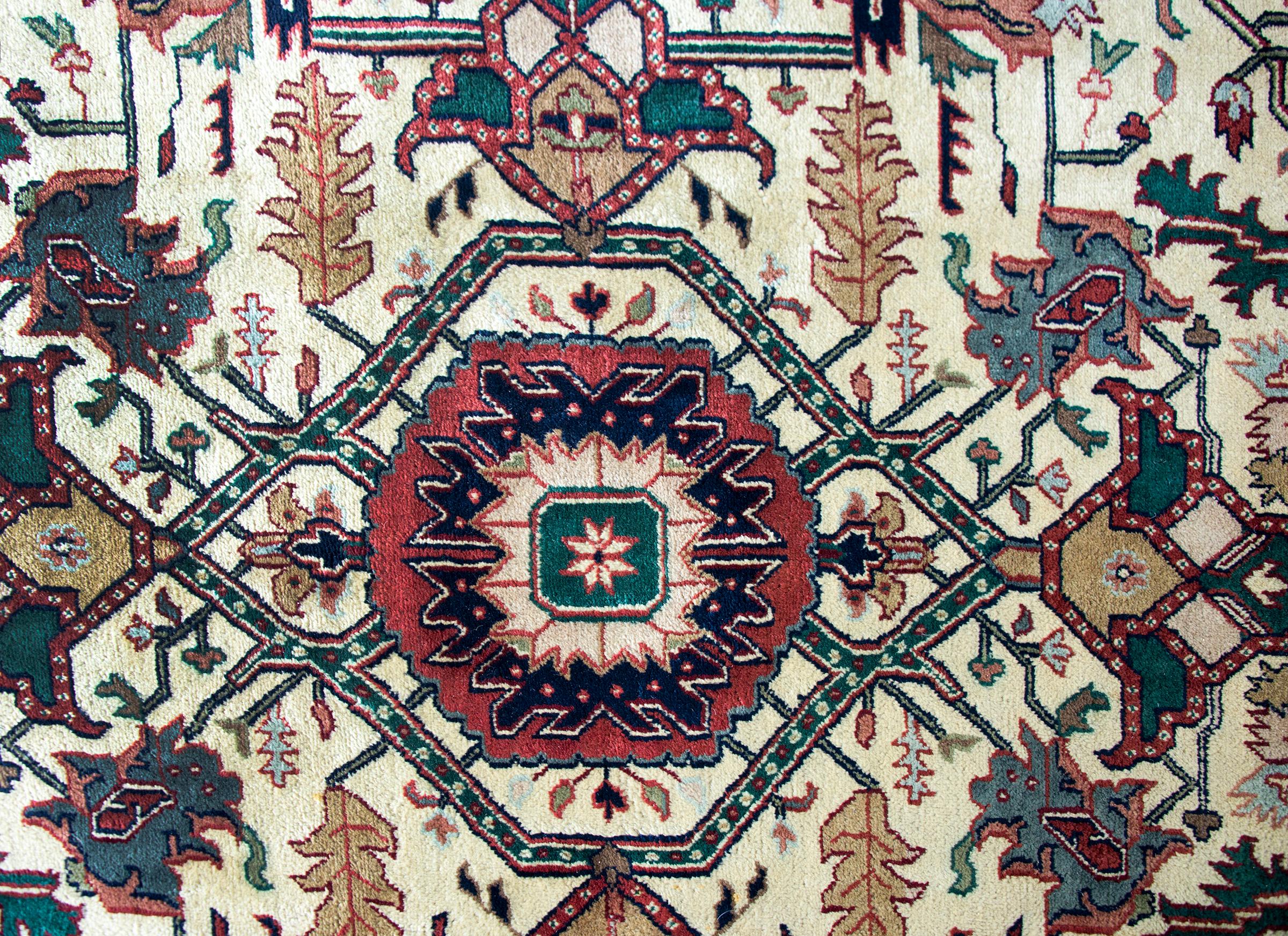 Wool Vintage Indian Heriz-Style Rug For Sale