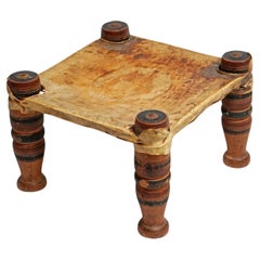  Antique Indian Hyde Covered Stool, Side Table or Foot Stool 