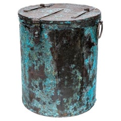 Vintage Indian Iron Grain Bin In Original Blue Paint