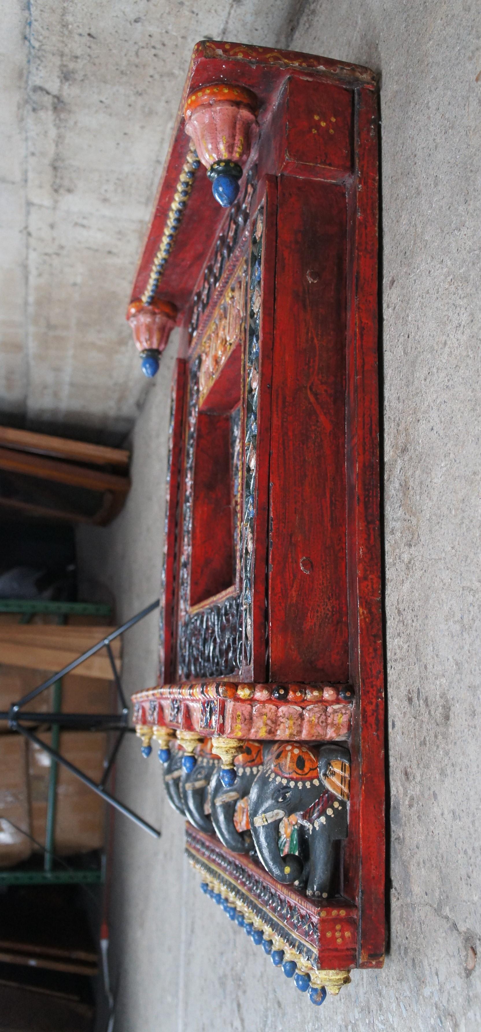 Vintage Indian Jharokha Figural Elephant Wall Hanging Shelf Prayer Altar Window For Sale 2