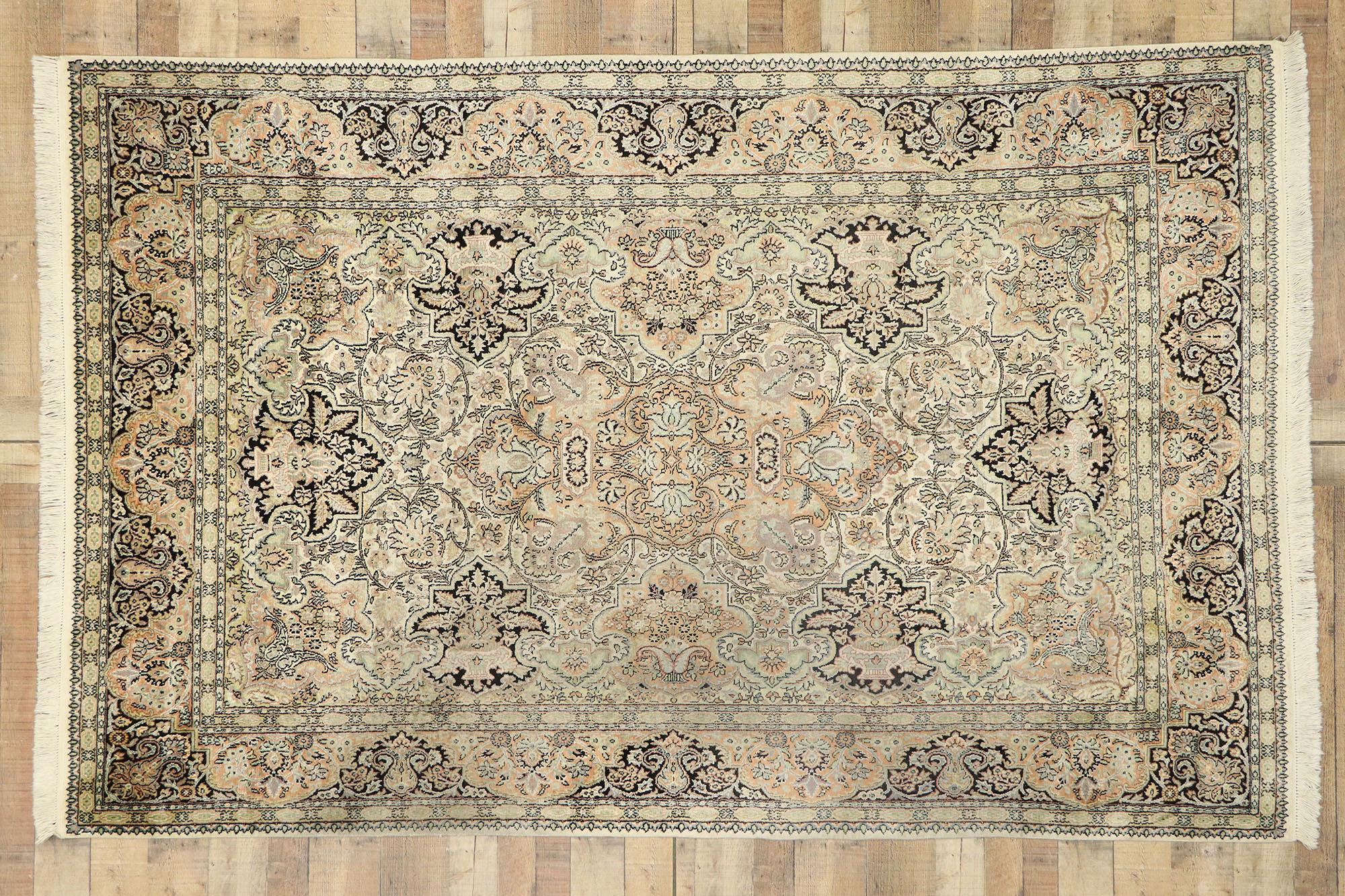 Wool Vintage Indian Kashmir Rug with Art Nouveau Rococo Style For Sale