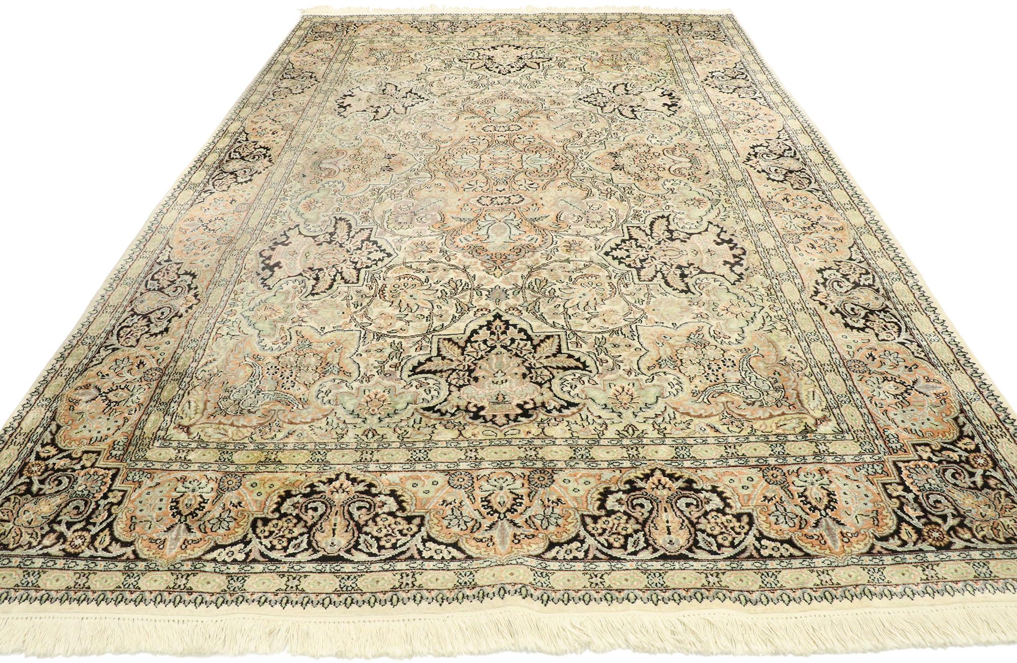 Indischer Kashmir-Teppich im Vintage-Stil aus Kaschmir mit Jugendstil im Rokoko-Stil im Zustand „Gut“ im Angebot in Dallas, TX