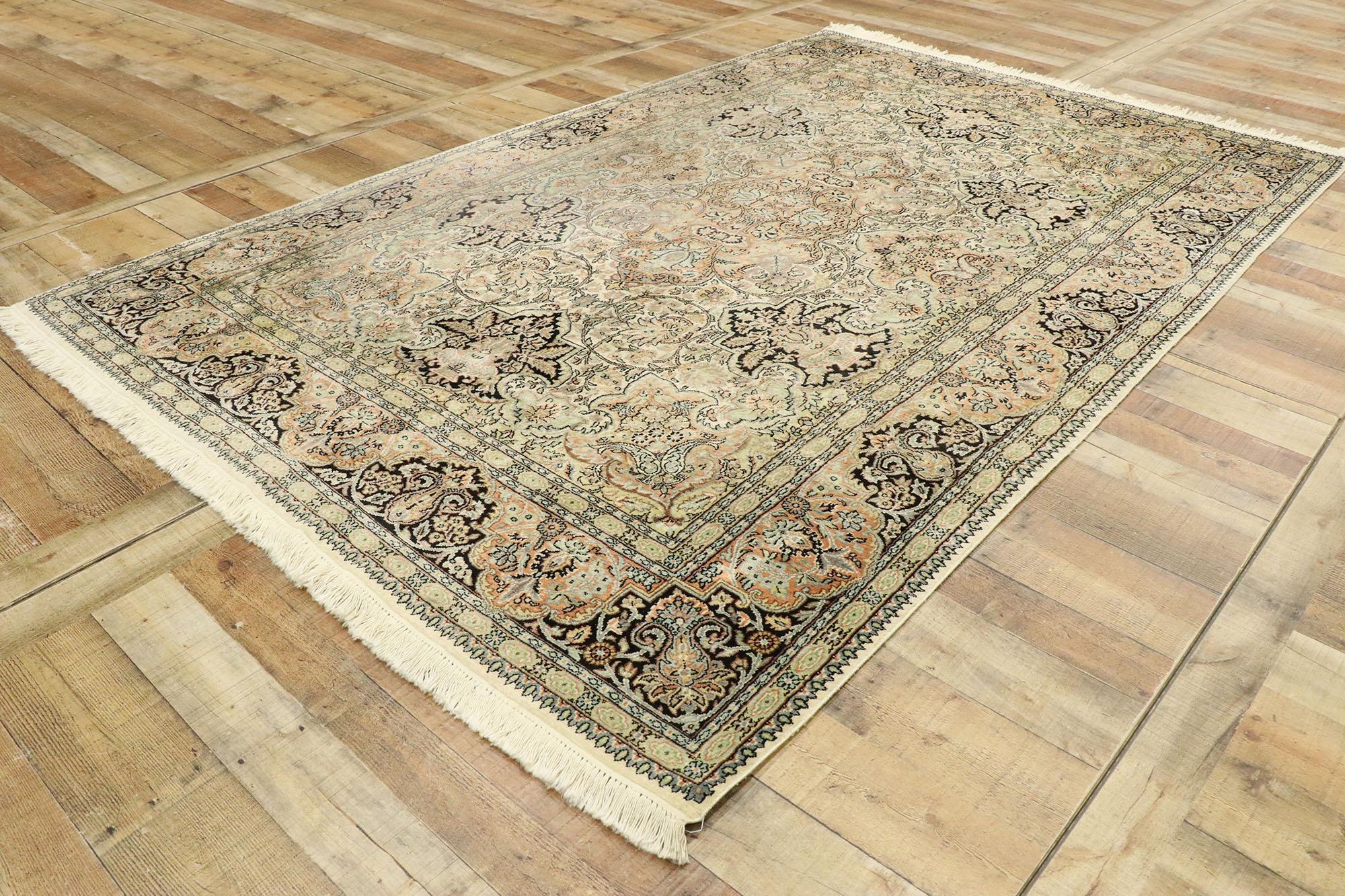 Hepplewhite Vintage Indian Kashmir Rug with Art Nouveau Rococo Style For Sale